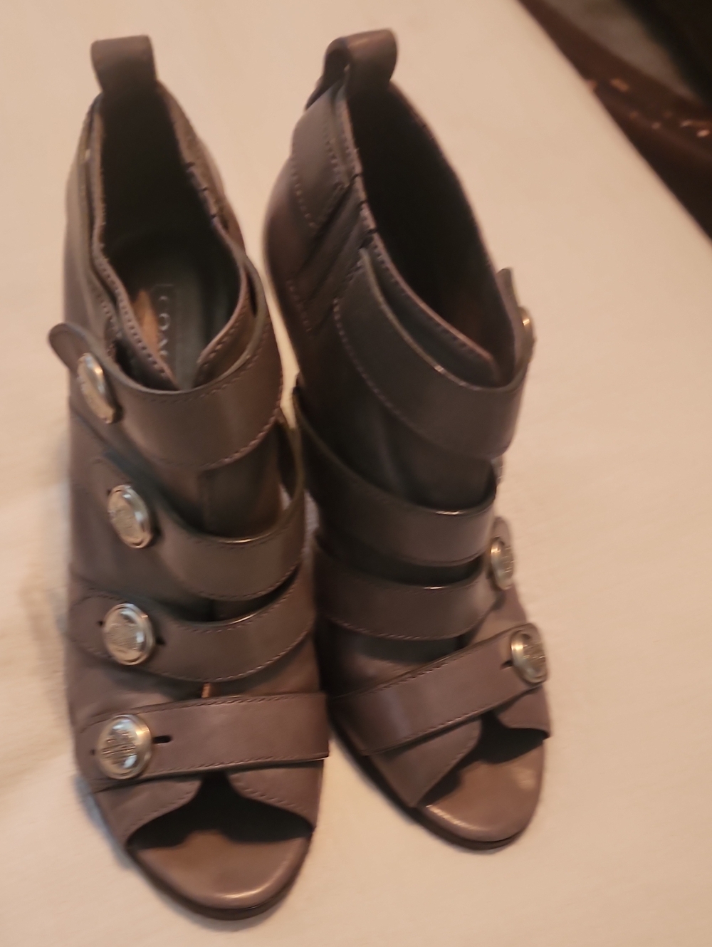 Coach Womens Taupe Strappy Open-Toe Heels